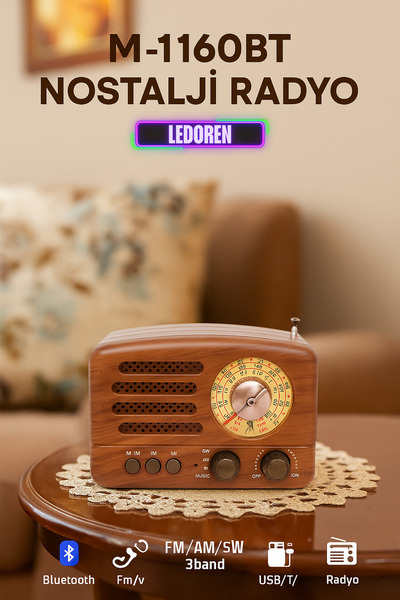 L'eDoren Nostaljik Radyo M-1160BT Bluetooth Fm/am/sw 3band Usb/tf/ Radyo