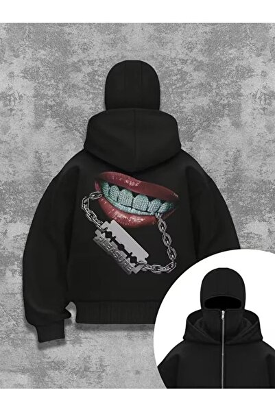 LOTS MODA Φούτερ Ninja Unisex με μάσκα χιονιού Ζακέτα με 2 νήματα χοντρό φλις