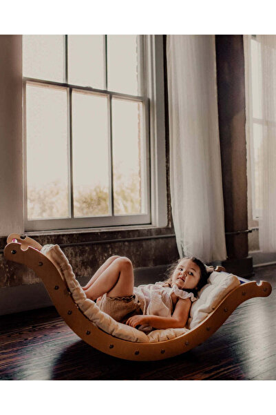 bebeluxehome 120x48 Montessori Sallanma Tahtası | Minderli Ahşap Denge ve Oyu...