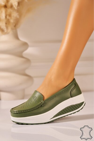 Joana Women's Green Leather Loafers Emika - Size 39