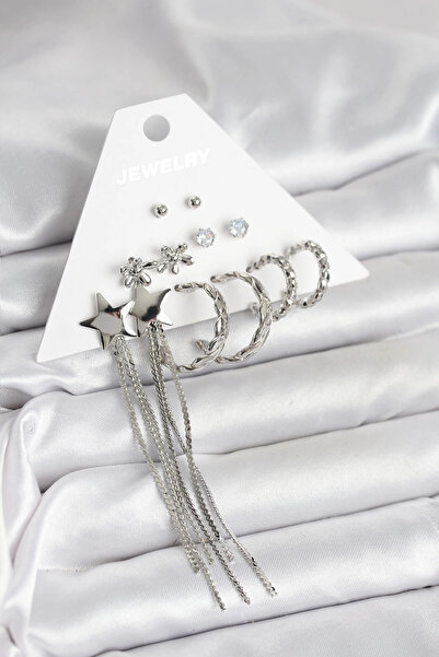 Clariss Silver Color Brass 6 Pairs Women's Earrings Set