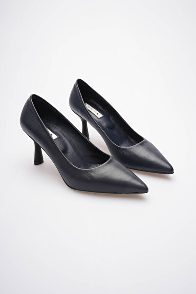 by selvi Lukka Shoes Women's Adal Navy Blue Genuine Leather Inner and Outer 11cm Heeled Stiletto