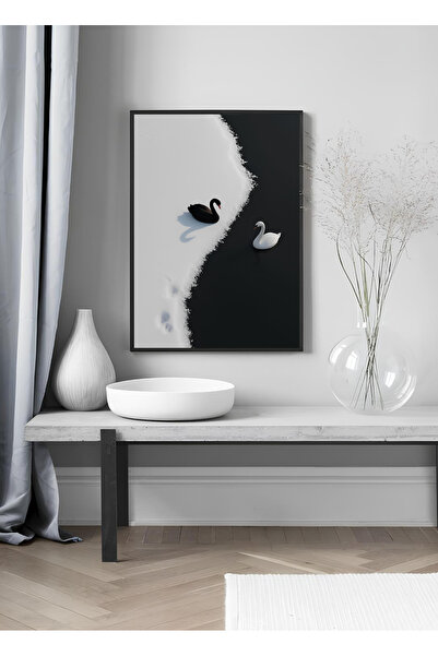 ARTCASTLE Tablou unic cu ramă din lemn, alb-negru, CĂRUȚĂ