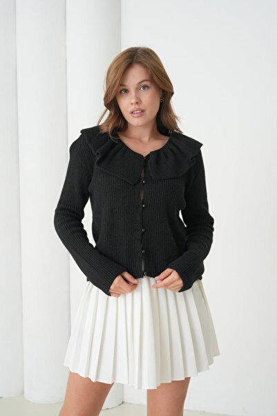 Noi Belis Flounce Beaded Button Detailed Knitwear Cardigan Aw25Hi0050