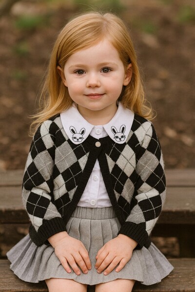 SeaBubbles Girl's Skirt Suit with Cardigan and Shirt