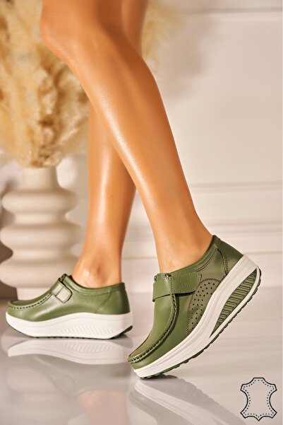 Joana Γυναικεία Πράσινα Δερμάτινα Μοκασίνια Emika