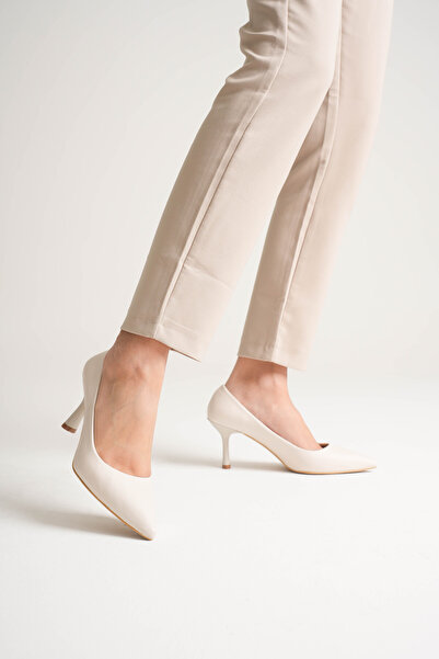 by selvi Lukka Shoes Women's Adal Beige Genuine Leather Inside and Outside 11cm Heeled Stiletto