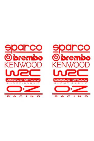 Oracal 651 Pachet 2 bucati, 5 stickere auto, 30x24 cm, Sparco, Brembo, Kenwood, WRC, OZ, ambele portiere, rosu