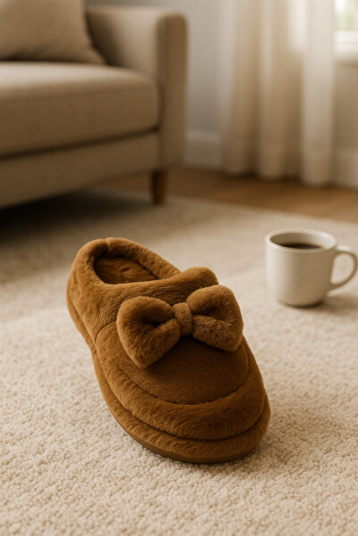 ALB TERLİK AYAKKABI SAN. TİC. LTD. ŞTİ. Bowknot Plush Women's House Slippers - Soft Sole Warm Winter Model, Bowknot, Comfortable, Silent Sole
