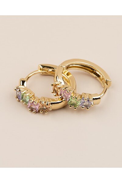 Portakal Esintisi Pasteliva Renkli Taşlı Minimal Halka Xuping Küpe