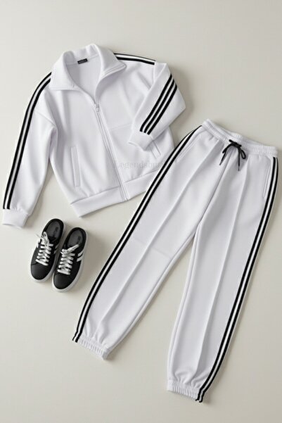 legends butik Unisex Çift Cepli Yandan Şeritli 3 İplik Şardonlu Hırka Eşofman Takım