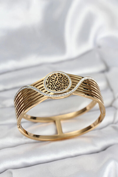 Clariss 316L Steel Gold Color Tree of Life Model Women's Handcuff Bracelet