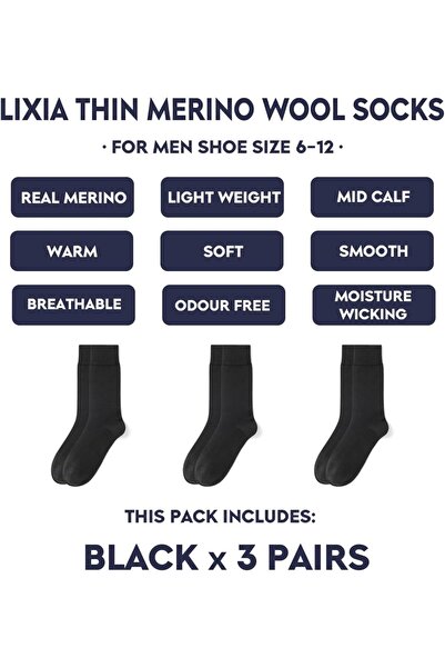 Generic جوارب رسمية للرجال من صوف الميرينو الرقيق من LIXIA - 3 أزواج
