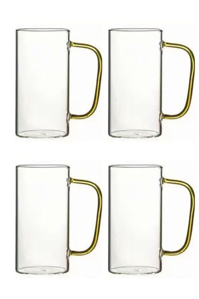 Atlas Mutfak New Style Yellow Color Borosilicate Glass Round Latte, Coffee Mu...