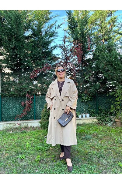 MJORA Oversize Rahat Kalıp Büyük Beden Astarlı Trençkot