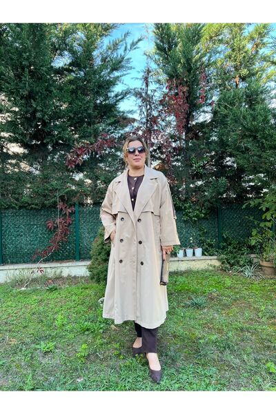 MJORA Oversize Rahat Kalıp Büyük Beden Astarlı Trençkot