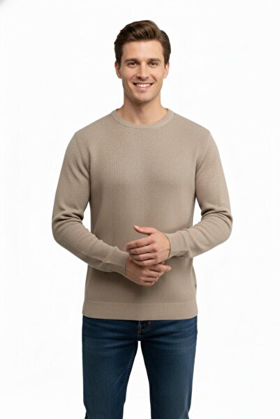 Çizgi Triko Men's Crew Neck Sweater Honeycomb Knit Classic Fit 5243C Bgl-St04859