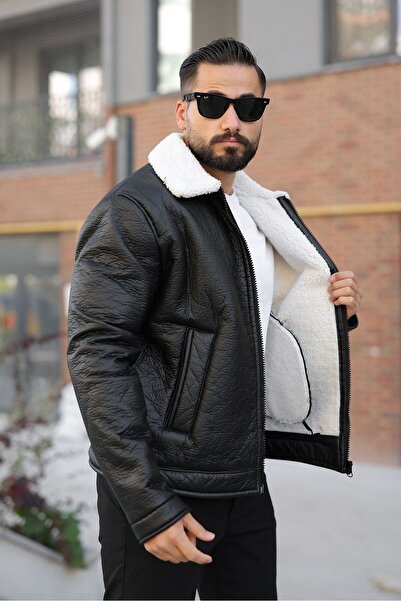 MİS MODA Men's Inner Lined Fur Lined Winter Leather Mon