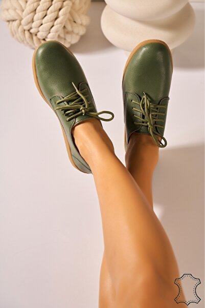 Joana Women's Green Moccasins, Genuine Leather