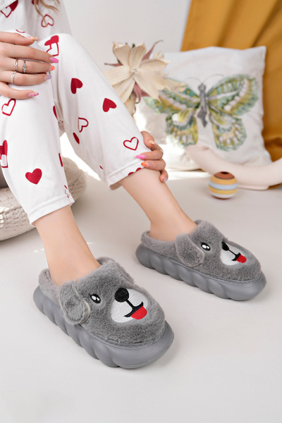RoseVeno Women's Plush House Slippers with Dog Figure