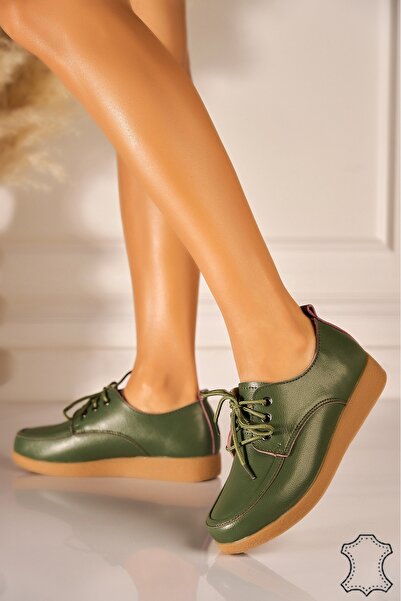 Joana Women's Green Leather Moccasins - Adelyn Style