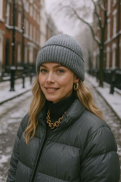 BALIENTE Beretă pentru femei cu detaliu de dungi cu sclipici gri