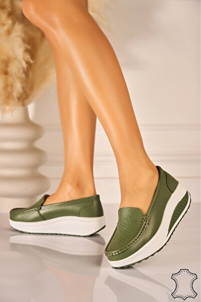 Joana Women's Green Leather Loafers Emika - Size 39