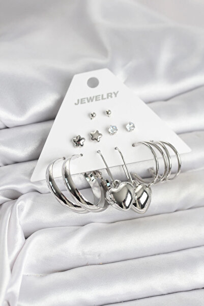 Clariss Brass Silver Color 6 Pairs Women's Earrings Set