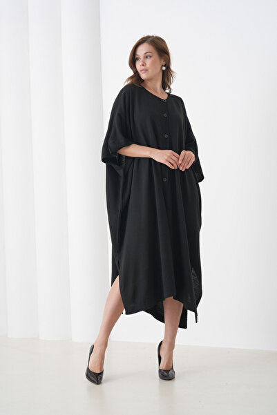 MAMAYAGA Stylish Wide-Fit Poncho Jacket with Front Buttons and Asymmetrical Cut Batwing Sleeves Suitable for Women's Hijab