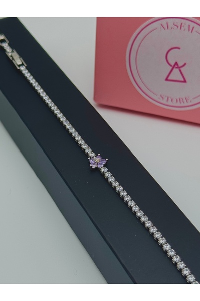 Alsem 925 Ayar Gümüş Kaplama Lotus Su Yolu Bileklik , Pembe ve Mor Lotus Su Y...