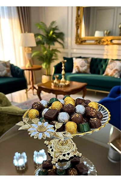 Niyara home Cam Lüks Cam Ayaklı 20cm Çikolata Sunum Tabağı & Şekerlik