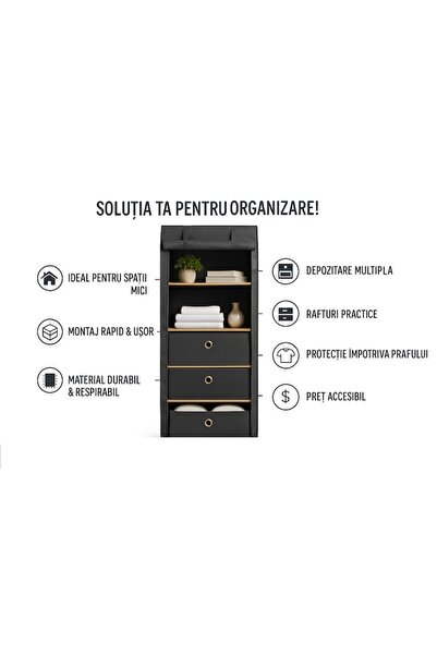 OEM Slim Wooden Cabinet with Textile Drawers 113 x 42 x 28 cm - Dark Gray