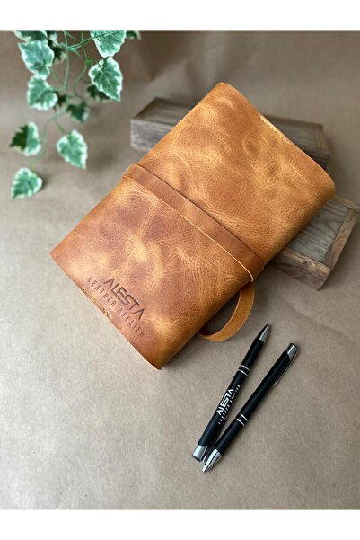 ALESTA LEATHER (We Write Names) Book Cover Pen Holder Set - Handmade Genuine Leather