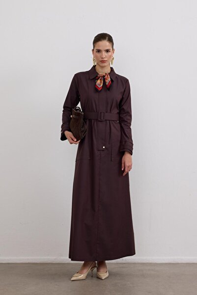 Hilay Ketty Fermuarlı Kemerli Elbise KAHVERENGİ