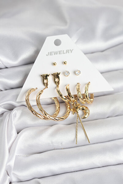 teknoparkx Gold Color Brass 6-Piece Women's Earring Set - Lisinya Tygoo