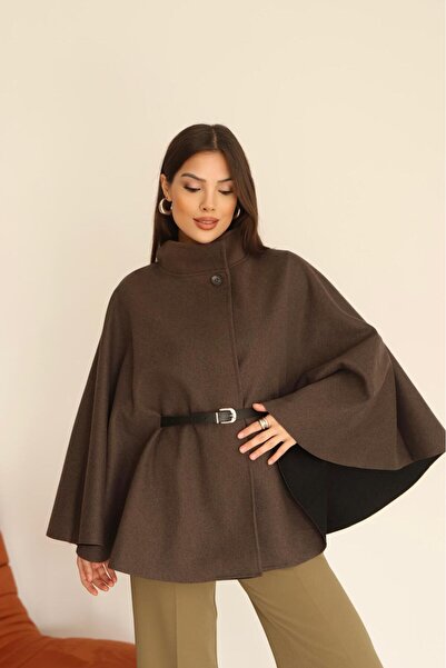 Leo Ferre Women's Brown New Season Cashmere Belted Poncho. 1208.