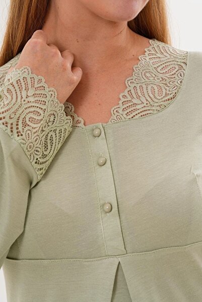 BLACKMORE Women's Green Special Lace Design Long Sleeve Maternity Pajama Set