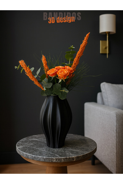 bandidos 3D Tasarım Modern Siyah Vazo – 24.8 cm Dekoratif Masa Üstü Çiçeklik