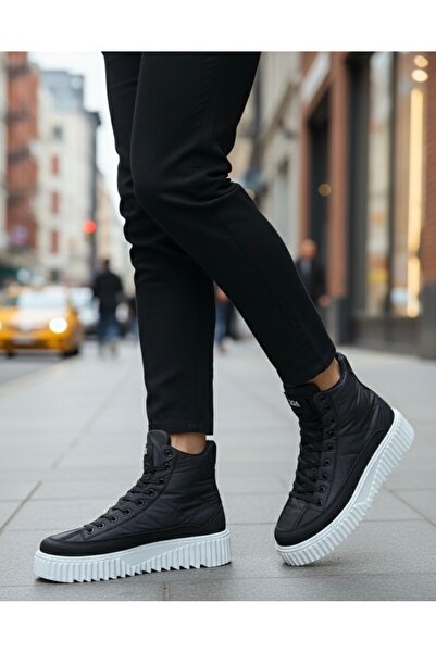 BOA BA0811 BOA High White Sole Black Parachute Fabric Skin Detailed Half Ankle Sports Boots