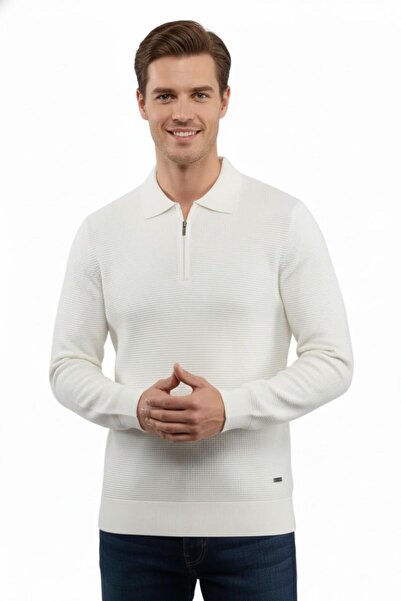 Çizgi Triko Men's Zippered Polo Neck Knitwear Sweater 5240F Bgl-St04852