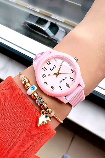 Q&Q 10 Atm Water Resistant Quartz Women's Wristwatch Pink Color Silicone Band - Gift Bracelet Qqb2001C2