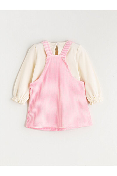 LC Waikiki Fiyonk Detaylı Kadife Kız Bebek Salopet Elbise ve Tişört