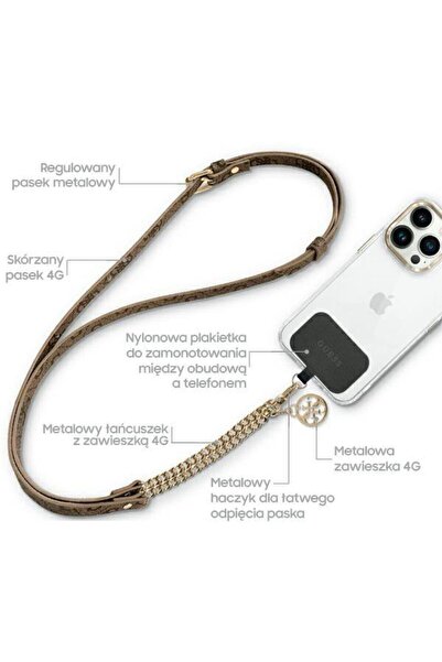 Guess Crossbody Phone Strap Popruh PU 4G Chain & Charm Gold, Length 150cm