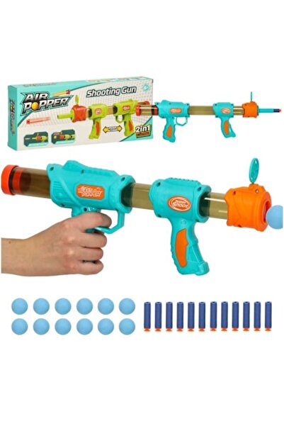 CIUPIGo Set de pistol de jucărie — 2 în 1 cu 12 bile de spumă și 12 cartușe de spumă, mărime reglabilă, albastru