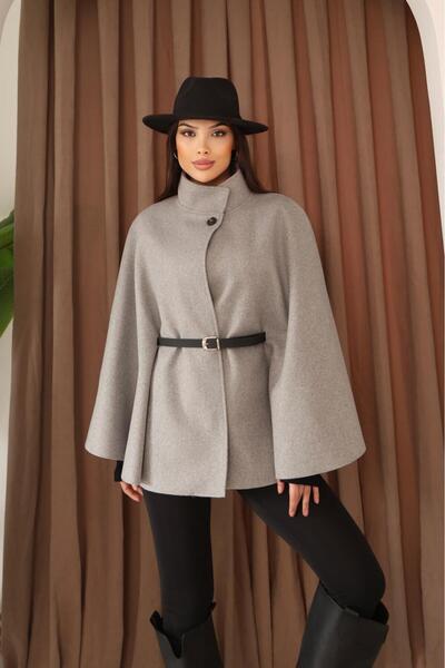 Leo Ferre Women's Gray New Season Poncho with Embroidered Belt. 1208.