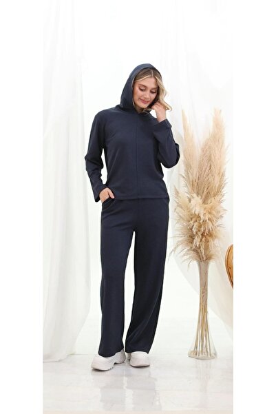 QUMRULİFE Hooded Çimalı Oversized Stretch Fabric Set