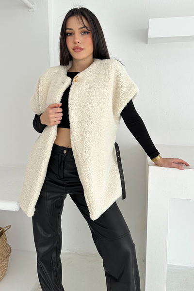 Noa Noa Women's Belted Plush Vest – Warm & Structured Winter Style