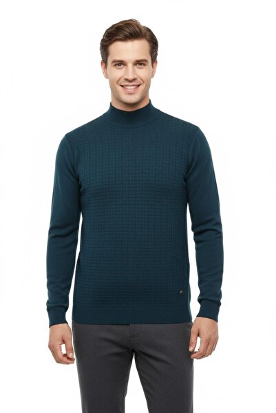 Çizgi Triko Men's Half Fisherman Sweater Steel Knit Regular Fit 5204B Bgl-St04855