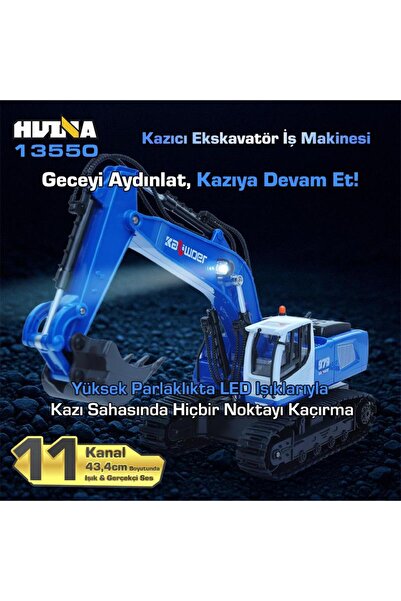Huina Kaliwo 13550 1/18 11CH Kazıcı Ekskavatör İş Makinesi İnşaat Uzaktan Kumandalı RC Model Metal K
