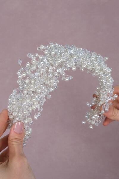 BYEN GİYİM Showtime Datello Αξεσουάρ Μαλλιών με Κρυστάλλινες Χάντρες και Νυφι...